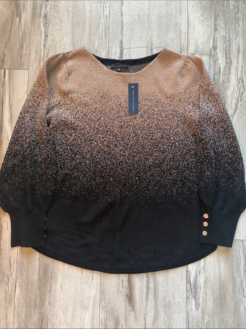 Adrienne Vittadini Black and Tan Ombre Sparkle Pullover